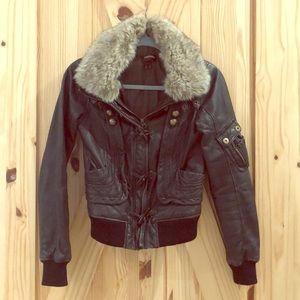 Black leather bomber jacket with thinsulate lining